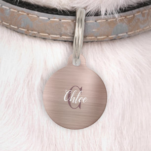Luxus-Roségold-Halsband mit gebürstetem Metall-Mon Haustiermarke