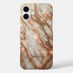 Luxus-Roségold-Marmor-Etu - Eleganter weißer Stein iPhone 16 Plus Hülle