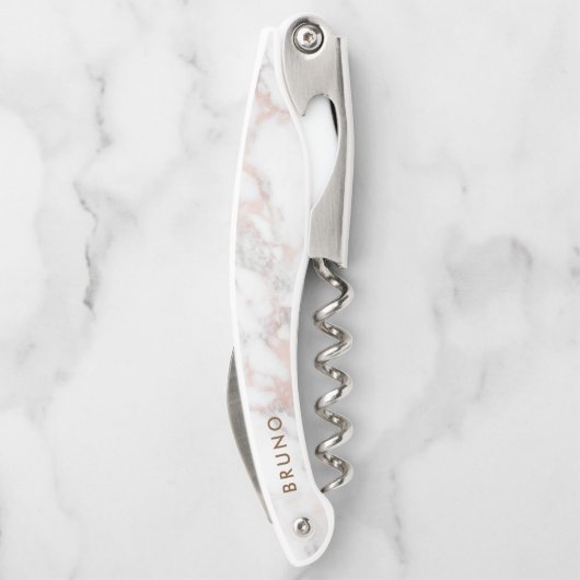 Luxus-Roségold-Marmor-Monogramm Kellnermesser (Rückseite)