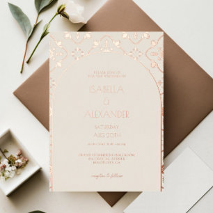 Luxus-Roségold-Mittelmeer-Fliesen-Bogen-Hochzeit Folieneinladung