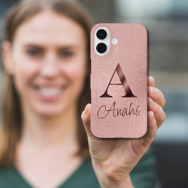Luxus-Roségold-Monogramm iPhone 16 Hülle