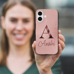 Luxus-Roségold-Monogramm iPhone 16 Hülle