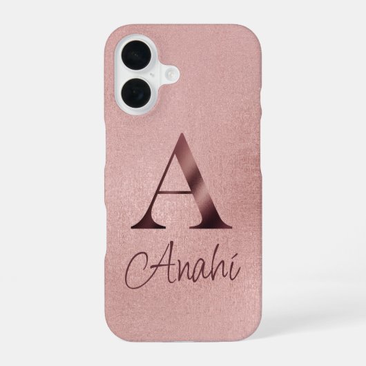 Luxus-Roségold-Monogramm iPhone 16 Hülle (Rückseite)