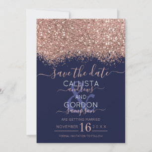 Luxus-Roségold-Navy-Glitter-Konfetti-Hochzeit Save The Date