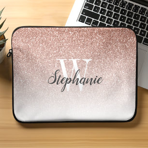 Luxus-Roségold-Ombre-Kunst-Glitter-Monogramm Laptopschutzhülle