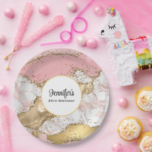 Luxus-Roségold-pinke Marmordesign-Geburtstag Pappteller
