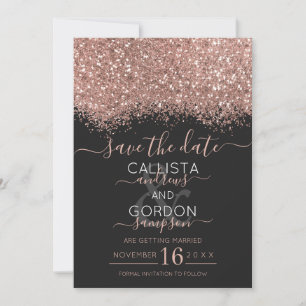 Luxus-Roségold-schwarzes Glitter-Konfetti-Hochzeit Save The Date