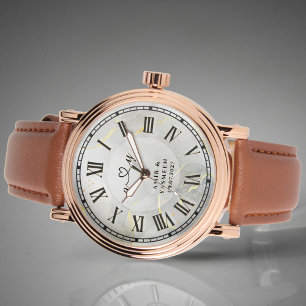 Luxus-Roségold- und Braunes-Leder-Armbanduhr für H Armbanduhr
