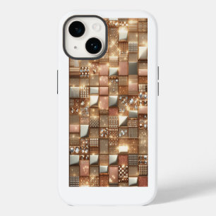 Luxus-Roségold- und Diamant-Geometric-Mosaik-3D-P iPhone 14 Hülle