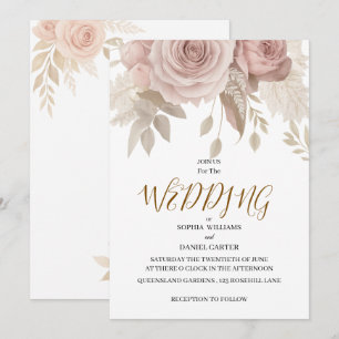 Luxus-Roségold-Wangenrot Botanische Hochzeitskarte Einladung
