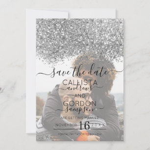 Luxus-Rosen-Silber-Glitter-Konfetti-Foto-Hochzeit Save The Date