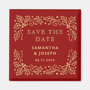 Luxus Rot & Antik-Gold Save-the-Date Magnet