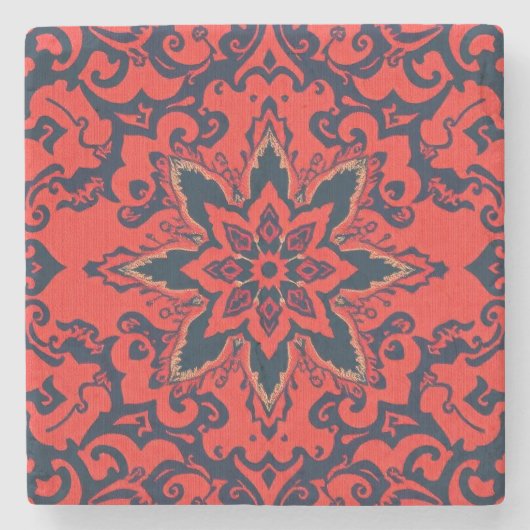 Luxus-Rot-Blau-Ornament-Perser-Medaillon-Muster Steinuntersetzer (Vorderseite)