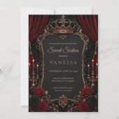 Luxus Rot Dunkle Gothic Sweet 16 Einladung (Vorderseite)