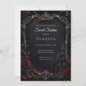 Luxus Rot Dunkle Gothic Sweet 16 Einladung (Vorderseite)