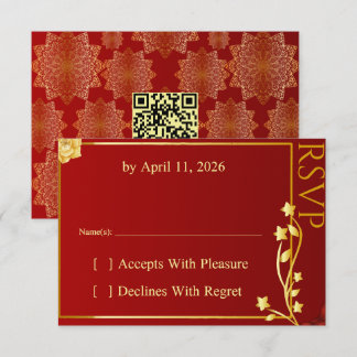 Luxus-Rot-Gold-Mandala-QR-Code-RSVP-Karte RSVP Karte