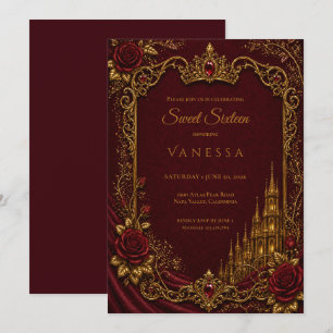 Luxus Rot & Gold Prinzessin Sweet 16 Einladung