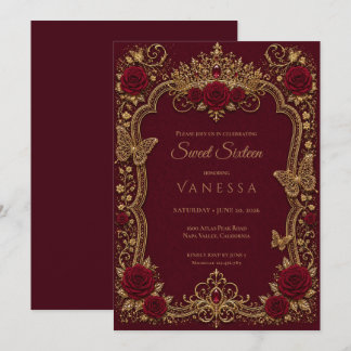 Luxus Rot & Gold Prinzessin Sweet 16 Einladung