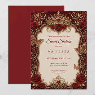 Luxus Rot & Gold Prinzessin Sweet 16 Einladung