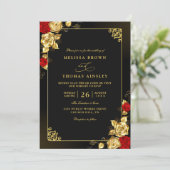Luxus-Rot-Gold-und-schwarze elegante QR-Code-Hochz Einladung (Stehend Vorderseite)