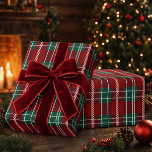 Luxus Rot Grün & Karo   Tartan Geschenkpapier