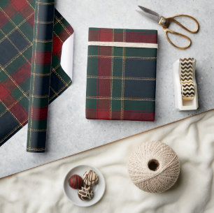 Luxus-Rot-Grün- & Navy-Kariert Tartan Geschenkpapier
