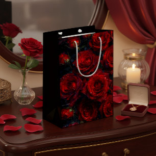 Luxus-Rot-Rosen-Geschenktasche zum Valentinstag Mittlere Geschenktüte