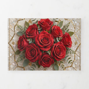 Luxus-Rot-Rosen-Mosaikkarte, quadratische Ecken Dreifach Gefaltete Karte