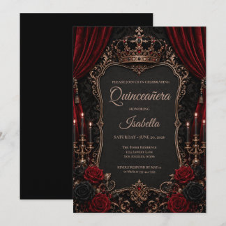Luxus-Rot & Schwarz Quinceañera Einladung