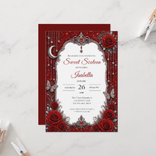 Luxus Rot Silber Prinzessin Sweet 16 Einladung