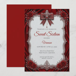 Luxus Rot Silber Prinzessin Sweet 16 Einladung