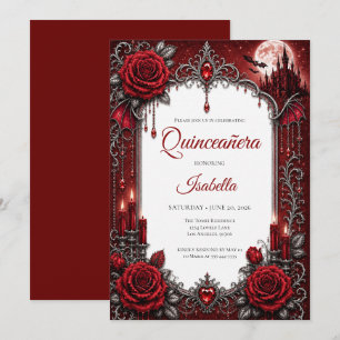 Luxus-Rot-Silber-Quinceañera Einladung