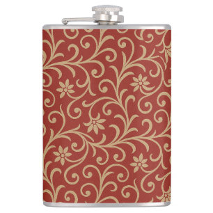Luxus Rot und Gold Damask Blumenrolle Flachmann