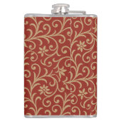 Luxus Rot und Gold Damask Blumenrolle Flachmann (Rückseite)