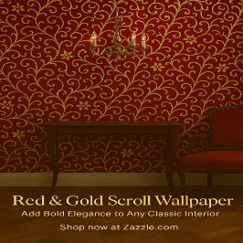 Luxus Rot und Gold Damask Blumenrolle Tapete