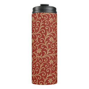 Luxus Rot und Gold Damask Blumenrolle Thermosbecher