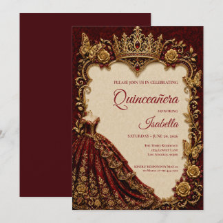 Luxus-Rot- und Gold-Prinzessin-Quinceañera Einladung