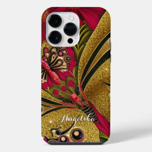 Luxus Rot und Gold Schmetterling Benutzername iPhone 14 Pro Max Hülle