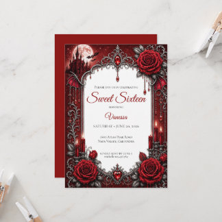 Luxus-Rote-Rosen Sweet 16 Einladung