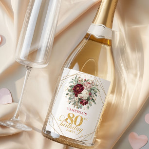 Luxus-Rouge Burgunder 80. Geburtstags-Champagner Schaumweinetikett
