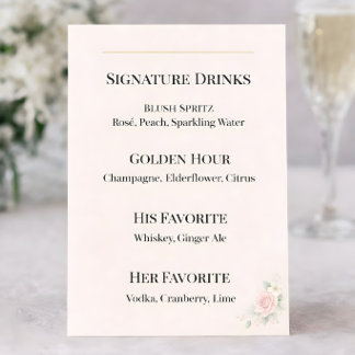 Luxus-Rouge Signature-Drinks Hochzeitsschild Menükarte