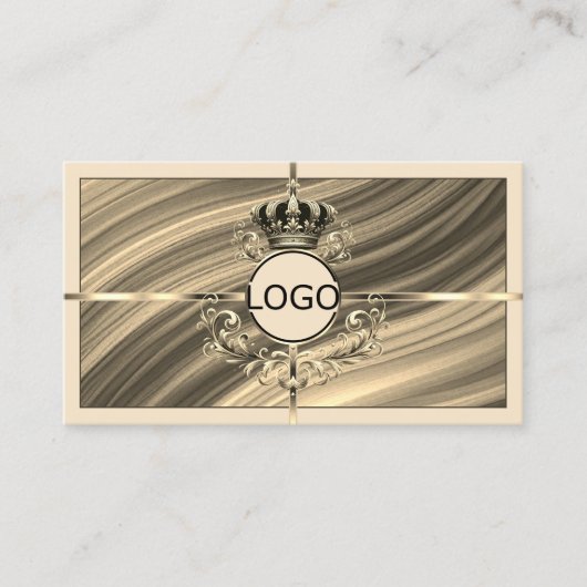 Luxus Royal Beige Gold Crown mit Logo QR Code Visitenkarte (Vorderseite)