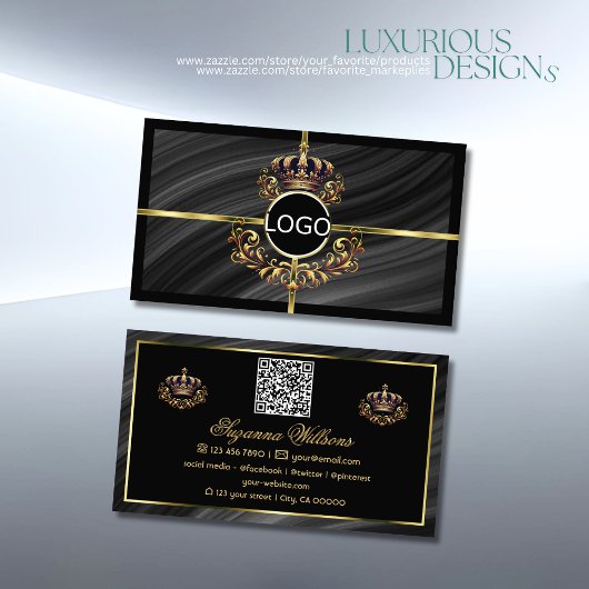 Luxus Royal Black Gold Crown mit Logo QR Code Visitenkarte