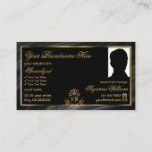 Luxus Royal Black Gold Crown mit Monogram Foto Visitenkarte (Rückseite)