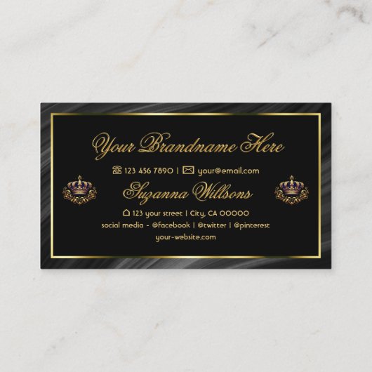 Luxus Royal Black Gold Crown mit Monogram Noble Visitenkarte (Rückseite)