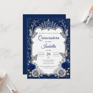 Luxus Royal Blau Silber Quinceañera Einladung
