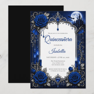 Luxus Royal Blau Silber Quinceañera Einladung