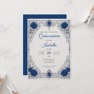 Luxus Royal Blau Silber Quinceañera Einladung