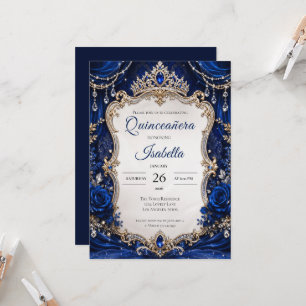 Luxus Royal Blau Silber Quinceañera Einladung
