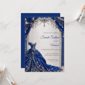 Luxus Royal Blau Silber Sweet 16 Einladung